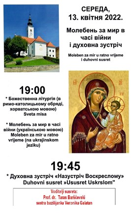 Molben za mir u ratno vrijeme i duhovni susret za izbjeglice iz Ukrajine
